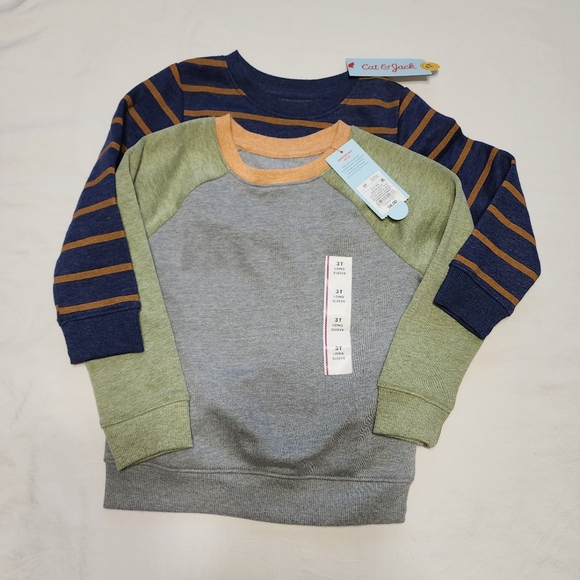 Set of 2 Cat & Jack Boys' Striped and Solid Color Sweaters, Size 3T. - Picture 1 of 9